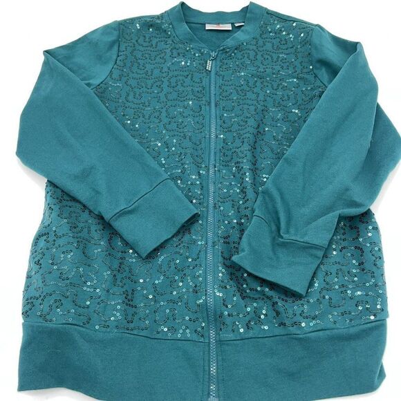 Quacker Factory women's Green sequin zip up jacket Size Large - Picture 1 of 4